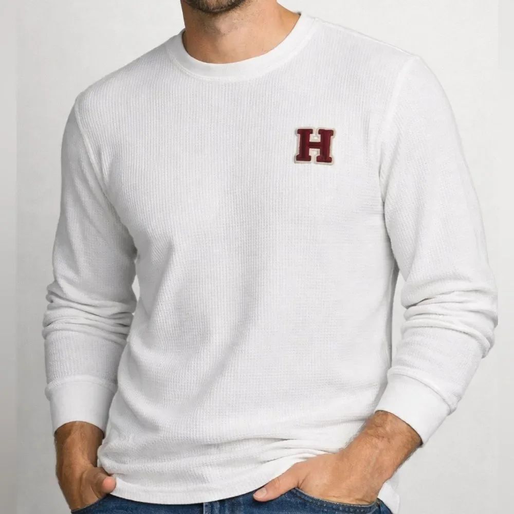 Tommy Hilfiger Vintage Waffle Knit Thermal Crew Neck White Long Sleeve Shirt
